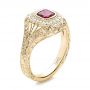 18k Yellow Gold Custom Hand Engraved Ruby And Diamond Engagement Ring