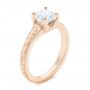 18k Rose Gold 18k Rose Gold Custom Hand Engraved Solitaire Diamond Engagement Ring - Three-Quarter View -  104085 - Thumbnail