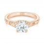14k Rose Gold 14k Rose Gold Custom Hand Engraved Solitaire Diamond Engagement Ring - Flat View -  104085 - Thumbnail