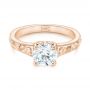 18k Rose Gold 18k Rose Gold Custom Hand Engraved Solitaire Diamond Engagement Ring - Flat View -  104085 - Thumbnail