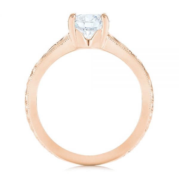 18k Rose Gold 18k Rose Gold Custom Hand Engraved Solitaire Diamond Engagement Ring - Front View - 104085