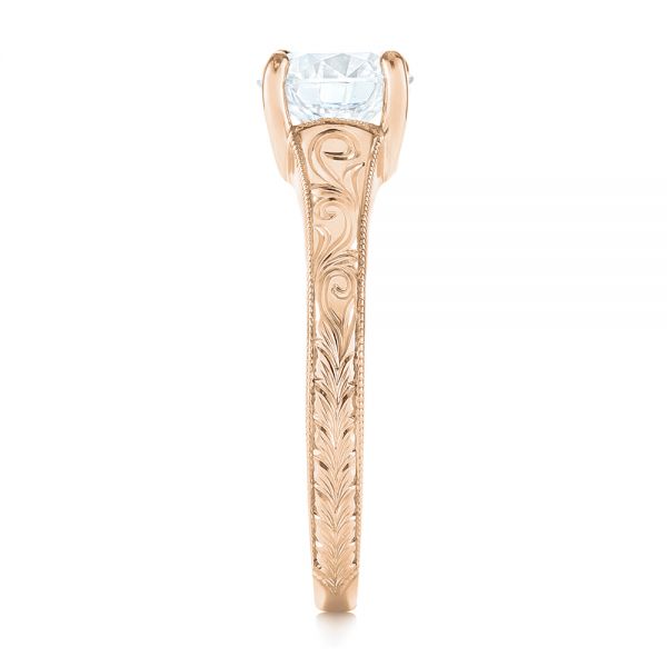 14k Rose Gold 14k Rose Gold Custom Hand Engraved Solitaire Diamond Engagement Ring - Side View -  104085