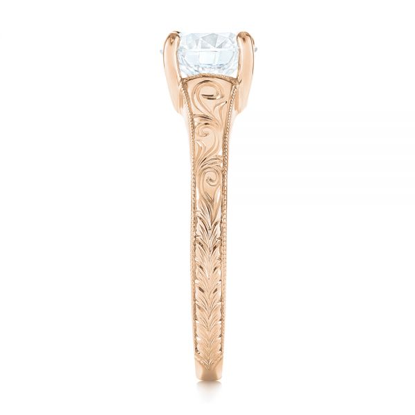 18k Rose Gold 18k Rose Gold Custom Hand Engraved Solitaire Diamond Engagement Ring - Side View - 104085