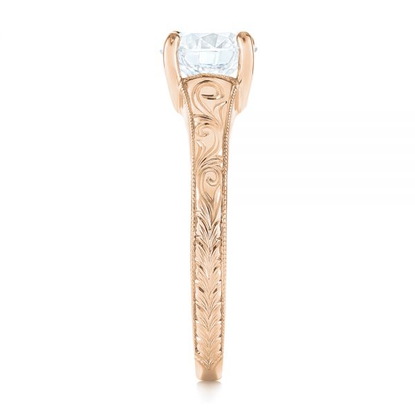 18k Rose Gold 18k Rose Gold Custom Hand Engraved Solitaire Diamond Engagement Ring - Side View -  104085