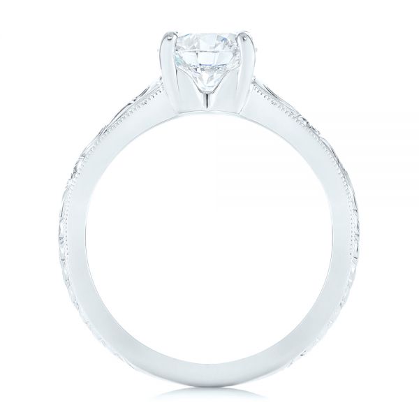  Platinum Custom Hand Engraved Solitaire Diamond Engagement Ring - Front View -  104085