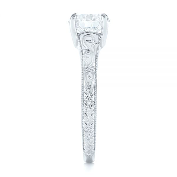 18k White Gold 18k White Gold Custom Hand Engraved Solitaire Diamond Engagement Ring - Side View -  104085