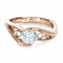 14k Rose Gold 14k Rose Gold Custom Hand Engraved Solitaire Engagement Ring - Flat View -  1312 - Thumbnail