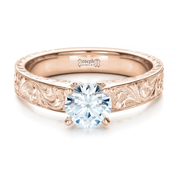 14k Rose Gold Custom Hand Engraved Solitaire Engagement Ring #1485 ...