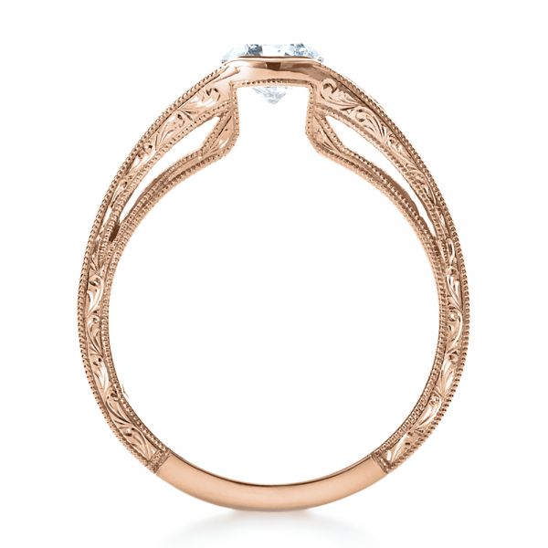 18k Rose Gold 18k Rose Gold Custom Hand Engraved Solitaire Engagement Ring - Front View - 1186