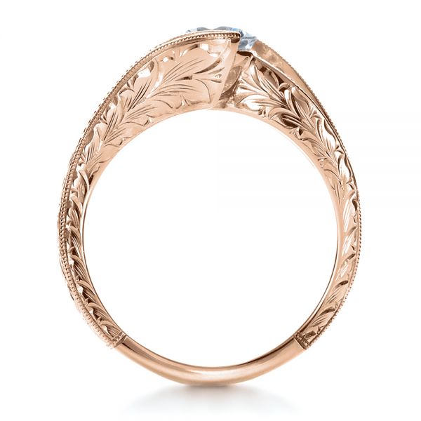 14k Rose Gold 14k Rose Gold Custom Hand Engraved Solitaire Engagement Ring - Front View -  1312