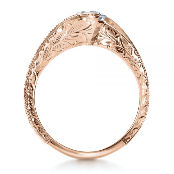 14k Rose Gold 14k Rose Gold Custom Hand Engraved Solitaire Engagement Ring - Front View - 1312