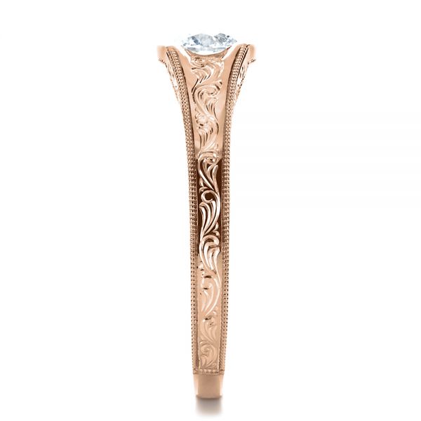 18k Rose Gold 18k Rose Gold Custom Hand Engraved Solitaire Engagement Ring - Side View - 1186
