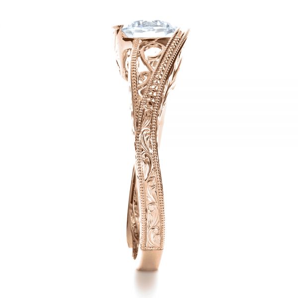 18k Rose Gold 18k Rose Gold Custom Hand Engraved Solitaire Engagement Ring - Side View -  1312