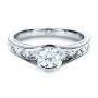 Platinum Custom Hand Engraved Solitaire Engagement Ring - Flat View -  1186 - Thumbnail