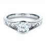 14k White Gold 14k White Gold Custom Hand Engraved Solitaire Engagement Ring - Flat View -  1186 - Thumbnail