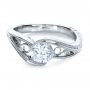 18k White Gold Custom Hand Engraved Solitaire Engagement Ring - Flat View -  1312 - Thumbnail