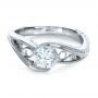 14k White Gold 14k White Gold Custom Hand Engraved Solitaire Engagement Ring - Flat View -  1312 - Thumbnail