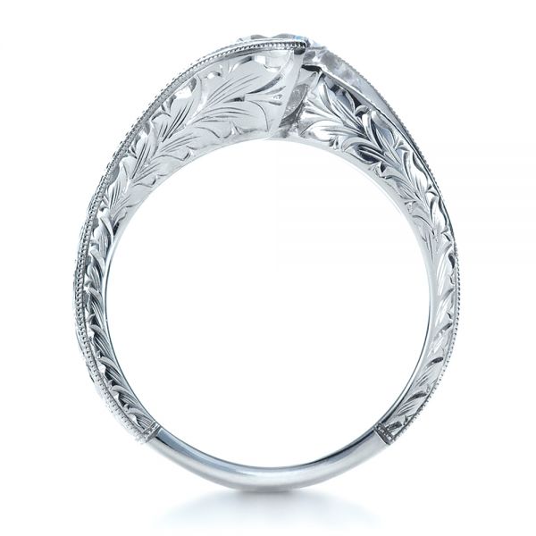 14k White Gold 14k White Gold Custom Hand Engraved Solitaire Engagement Ring - Front View -  1312