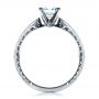 18k White Gold Custom Hand Engraved Solitaire Engagement Ring - Front View -  1485 - Thumbnail
