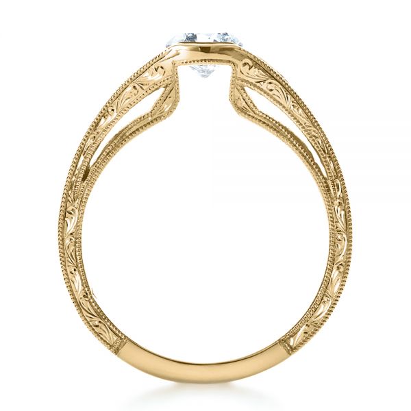 14k Yellow Gold 14k Yellow Gold Custom Hand Engraved Solitaire Engagement Ring - Front View - 1186