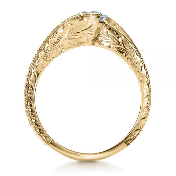 14k Yellow Gold 14k Yellow Gold Custom Hand Engraved Solitaire Engagement Ring - Front View - 1312