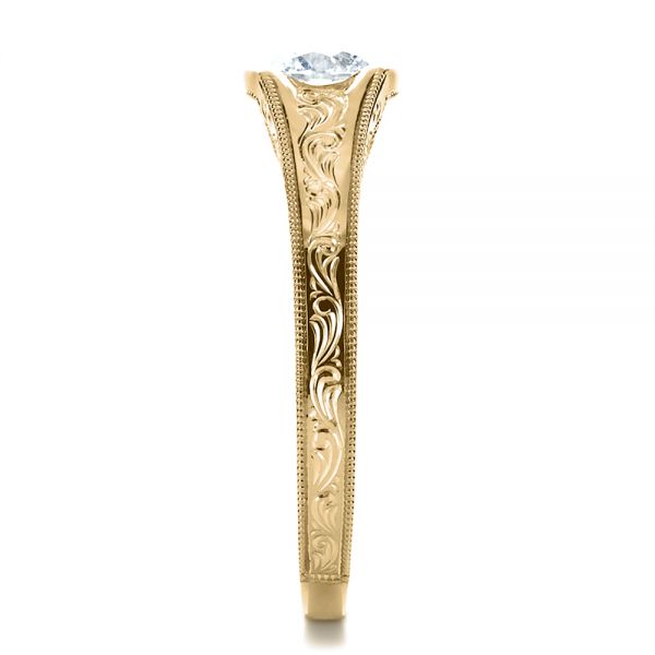 14k Yellow Gold 14k Yellow Gold Custom Hand Engraved Solitaire Engagement Ring - Side View - 1186