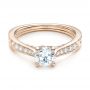 14k Rose Gold And 18K Gold 14k Rose Gold And 18K Gold Custom Hand Engraved Diamond Engagement Ring - Flat View -  101422 - Thumbnail