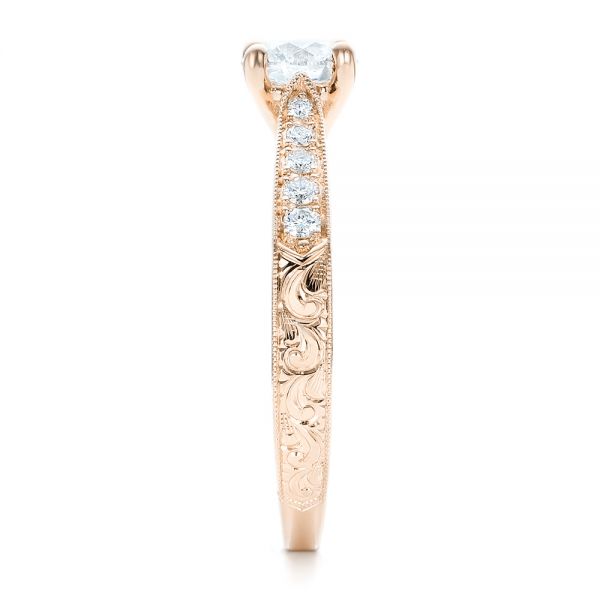 18k Rose Gold And Platinum 18k Rose Gold And Platinum Custom Hand Engraved Diamond Engagement Ring - Side View -  101422