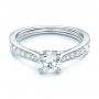 18k White Gold And Platinum 18k White Gold And Platinum Custom Hand Engraved Diamond Engagement Ring - Flat View -  101422 - Thumbnail