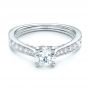 14k White Gold And 18K Gold 14k White Gold And 18K Gold Custom Hand Engraved Diamond Engagement Ring - Flat View -  101422 - Thumbnail