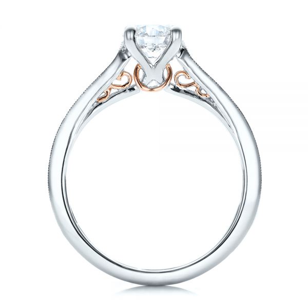 14k White Gold And Platinum 14k White Gold And Platinum Custom Hand Engraved Diamond Engagement Ring - Front View -  101422