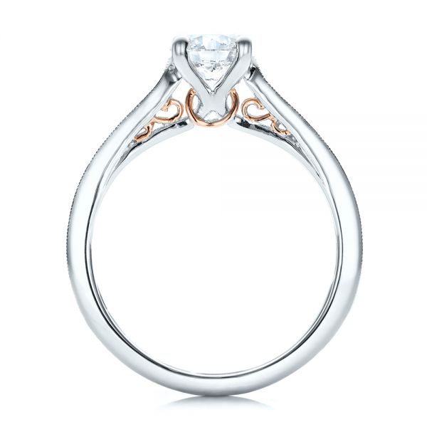  Platinum And 18K Gold Platinum And 18K Gold Custom Hand Engraved Diamond Engagement Ring - Front View -  101422