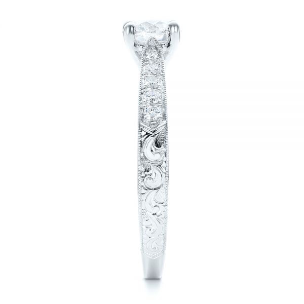 14k White Gold And Platinum 14k White Gold And Platinum Custom Hand Engraved Diamond Engagement Ring - Side View -  101422