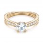 14k Yellow Gold And 14K Gold Custom Hand Engraved Diamond Engagement Ring - Flat View -  101422 - Thumbnail