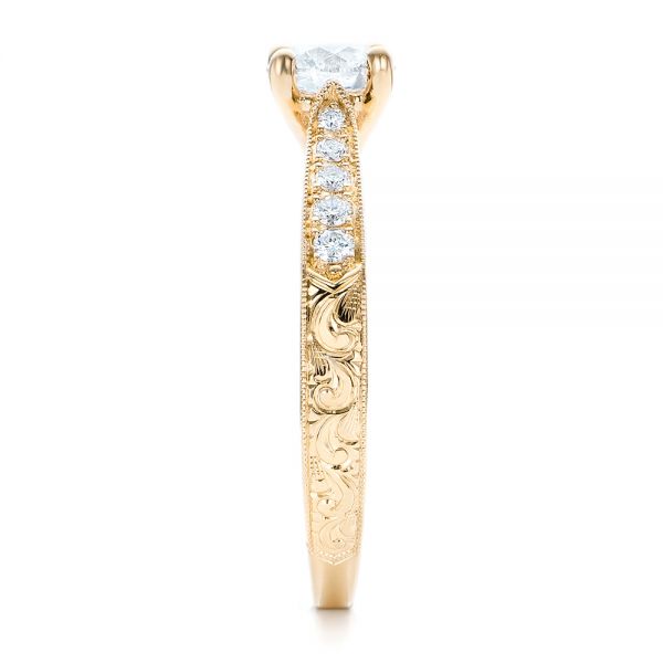 14k Yellow Gold And 14K Gold Custom Hand Engraved Diamond Engagement Ring - Side View - 101422