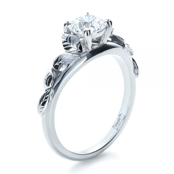 18k White Gold Custom Hand Fabricated Engagement Ring - Three-Quarter View -  1263