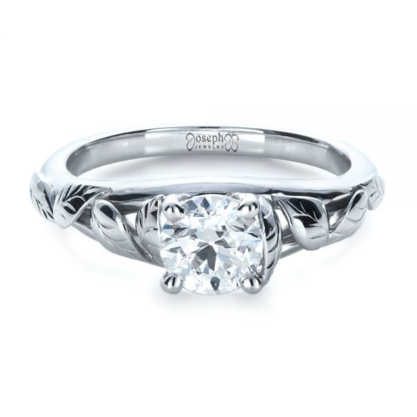 18k White Gold Custom Hand Fabricated Engagement Ring - Flat View -  1263