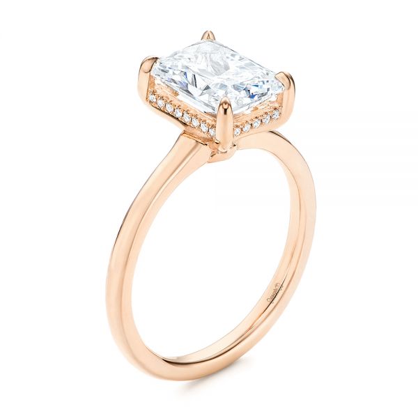 18k Rose Gold 18k Rose Gold Custom Hidden Halo Diamond Engagement Ring - Three-Quarter View - 106666