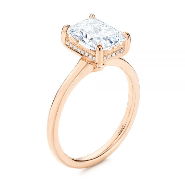 18k Rose Gold 18k Rose Gold Custom Hidden Halo Diamond Engagement Ring - Three-Quarter View -  106666