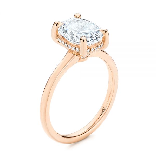 18k Rose Gold 18k Rose Gold Custom Hidden Halo Diamond Engagement Ring - Three-Quarter View -  106667