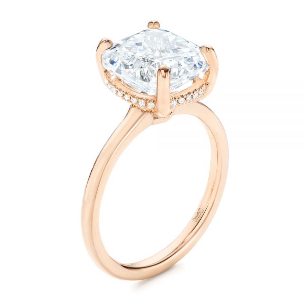 14k Rose Gold 14k Rose Gold Custom Hidden Halo Diamond Engagement Ring - Three-Quarter View - 106674