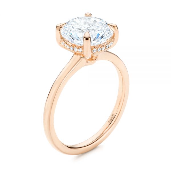 18k Rose Gold 18k Rose Gold Custom Hidden Halo Diamond Engagement Ring - Three-Quarter View -  106675