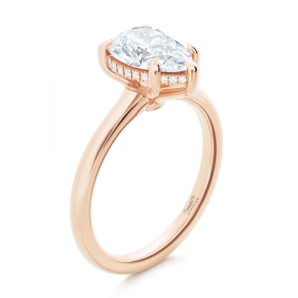 18k Rose Gold 18k Rose Gold Custom Hidden Halo Diamond Engagement Ring - Three-Quarter View -  107205