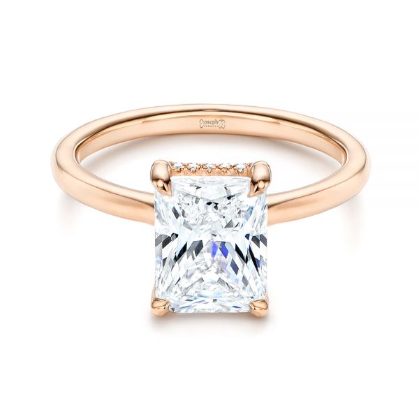 18k Rose Gold 18k Rose Gold Custom Hidden Halo Diamond Engagement Ring - Flat View -  106666