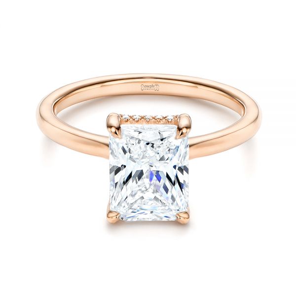 18k Rose Gold 18k Rose Gold Custom Hidden Halo Diamond Engagement Ring - Flat View - 106666