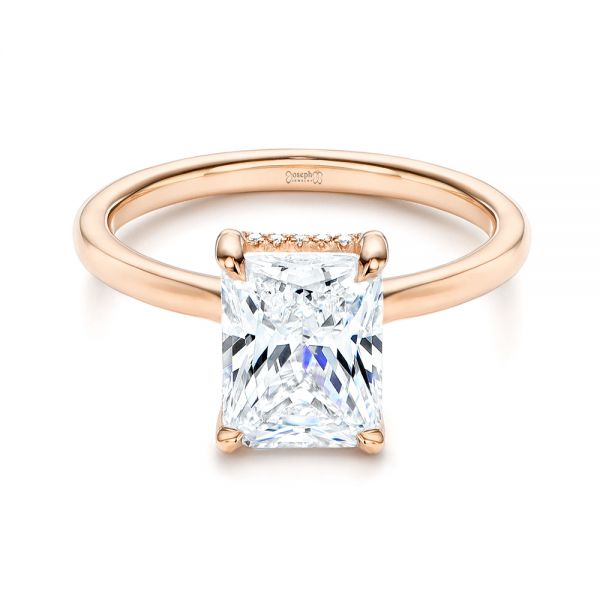 14k Rose Gold 14k Rose Gold Custom Hidden Halo Diamond Engagement Ring - Flat View -  106666