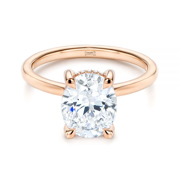 14k Rose Gold 14k Rose Gold Custom Hidden Halo Diamond Engagement Ring - Flat View -  106667
