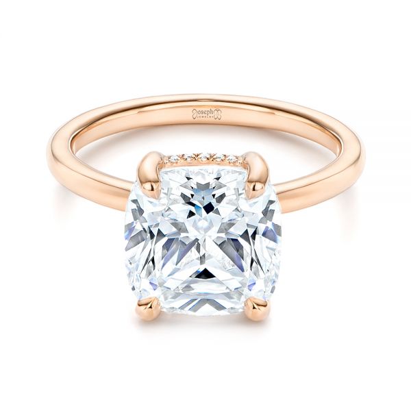 14k Rose Gold 14k Rose Gold Custom Hidden Halo Diamond Engagement Ring - Flat View - 106674