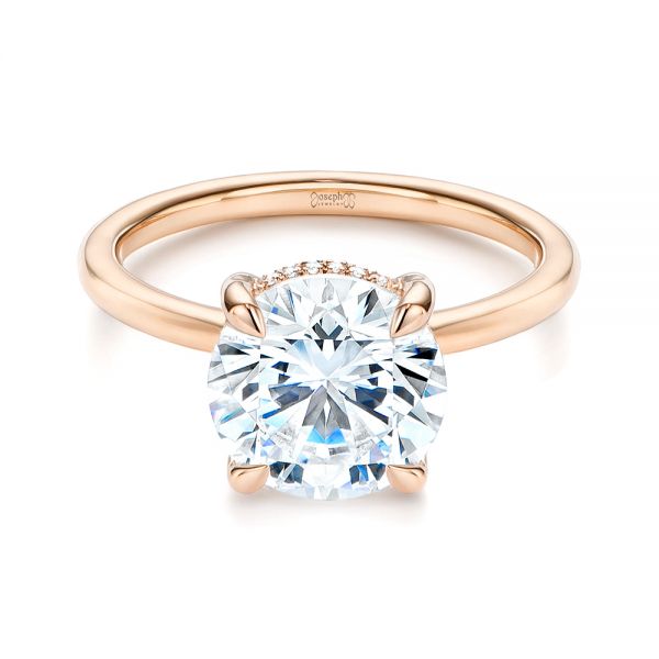 18k Rose Gold 18k Rose Gold Custom Hidden Halo Diamond Engagement Ring - Flat View -  106675