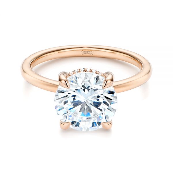 14k Rose Gold 14k Rose Gold Custom Hidden Halo Diamond Engagement Ring - Flat View - 106675